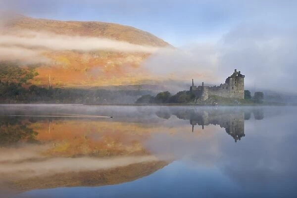 A misty morning beside Loch Awe with views to Kilchurn Castle, Argyll & Bute, Scotland