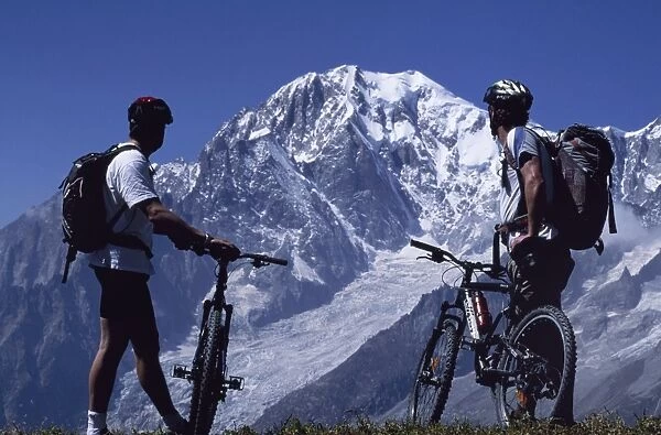 Mountain bikers stop on their circuit of Mont Blanc