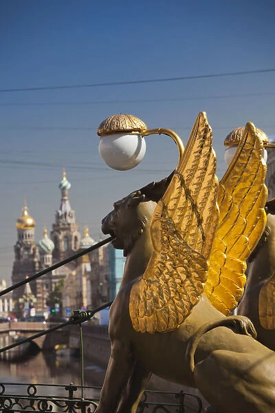 Russia, St. Petersburg, Center, Bankovsky Bridge, griffin statue