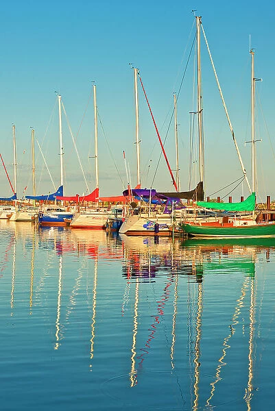 Sailboats in marina on Lake Winnipeg. Gimli, Manitoba, Canada