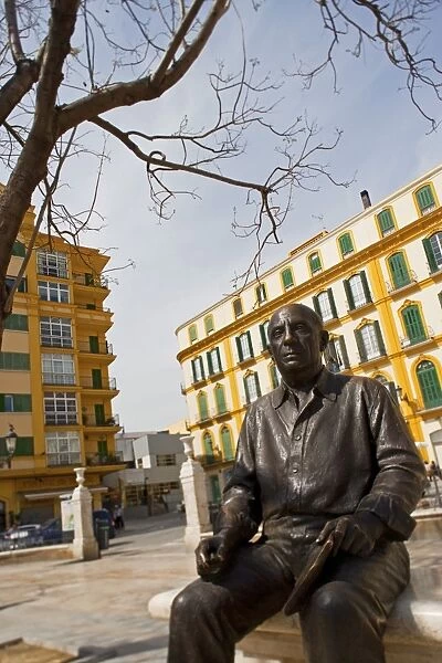 Sculpture of Picasso in Maria Guerrero square, Malaga, Andalusia, Spain