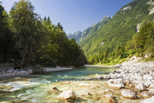 Slovenia, Goriska Region, Bovec. A popular stretch of the Soca River known as Velika
