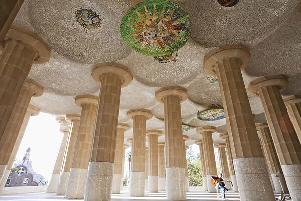 Spain, Barcelona, Guell Park, Hall of Columns