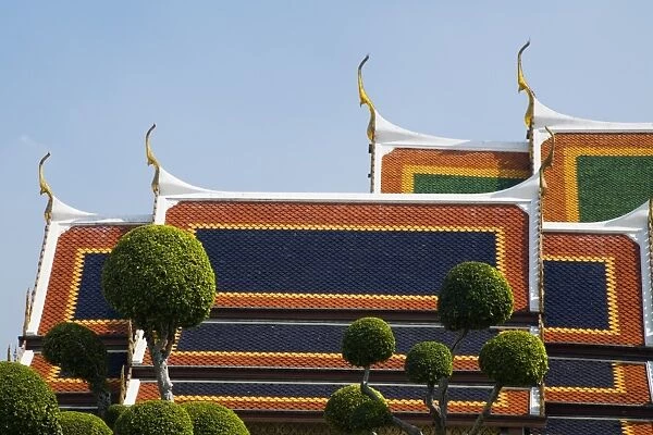 Thailand, Bangkok. Temple roof detail at Wat Phra Kaew (Temple of the Emerald Buddha)