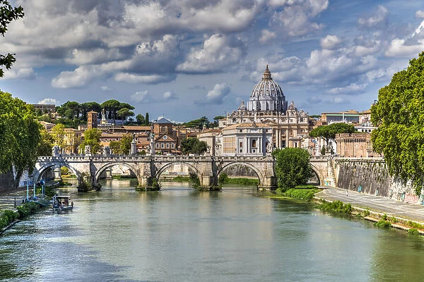 Tiber river and St. Peters Basilica church, Rome, Lazio, Italy