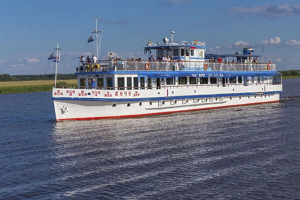 Tourist ship, Volkhov river, Veliky Novgorod, Russia