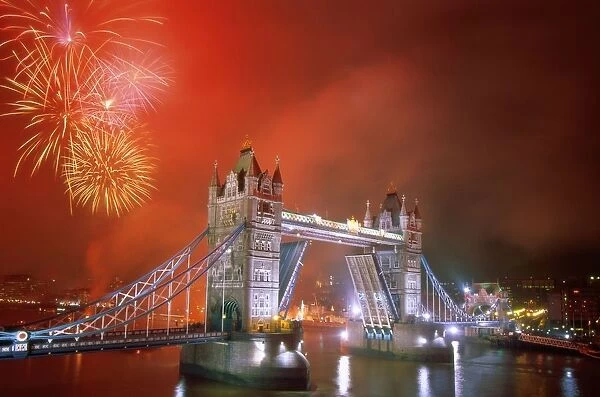 Tower Bridge & Fireworks, London, England