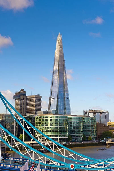 UK, England, London, River Thames, Tower Bridge and The Shard, by architect Renzo Piano