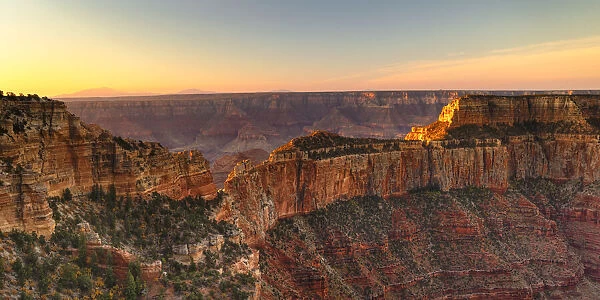View from North Rim near Cape Royal at sunset, Grand Canyon National Park, Arizona, USA