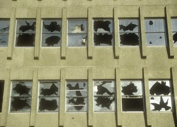 Framed Print : Smashed Windows Print, Derelict Oldham Building Framed Print : Smashed Windows Print, Derelict Oldham Building