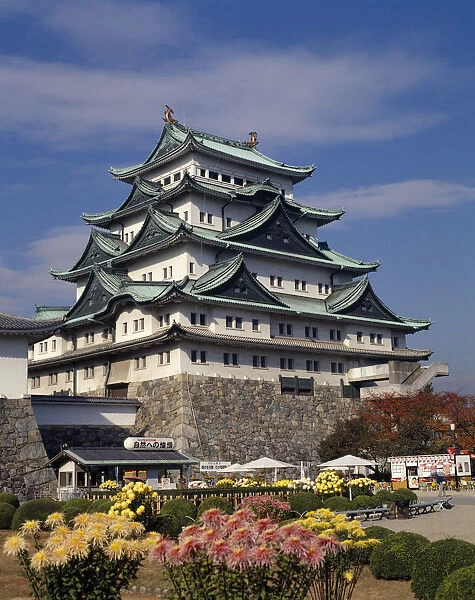 20020358. JAPAN Honshu Nagoya The Castle with floral gardens in the foreground