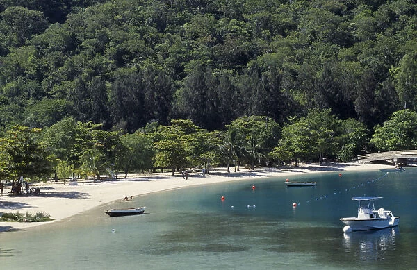 20045960. HAITI North Coast Labadie Quiet sandy beach and tree covered backdrop