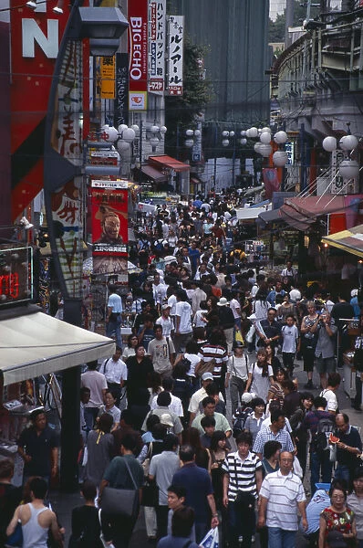 20060570. JAPAN Honshu Tokyo View over the busy Ameyayokocho market street