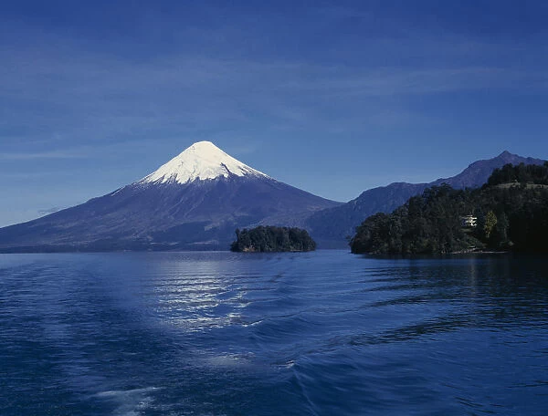 20087238. CHILE Las lagos Puerto Montt Snow capped Osorno Volcano peak seen