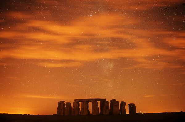 A general view of Stonehenge during the annual Perseid meteor shower in the night sky in
