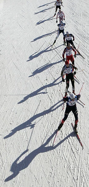 Participants compete during the mens 10km event at the Nordic Combined FIS World