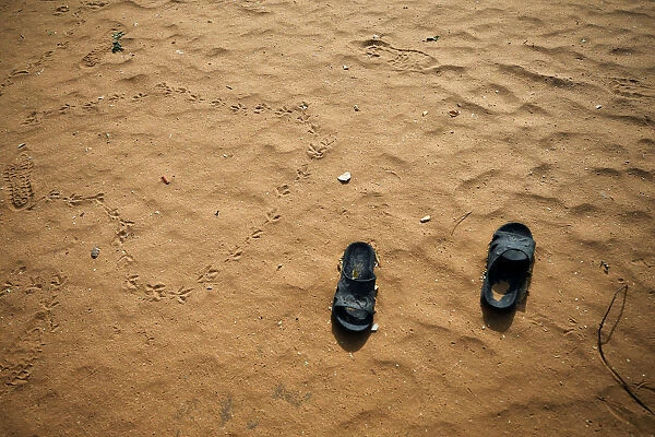 Slippers are pictured at the school compound in Dapchi in the northeastern state of Yobe