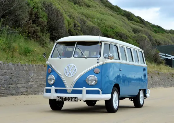 VW Volkswagen Classic Camper Van 1970 Blue and White Art