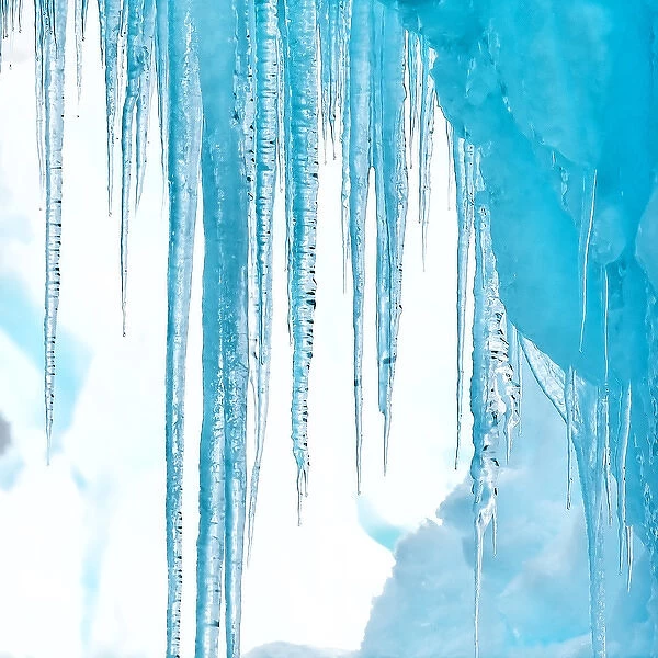 Antarctica. Close up of an iceberg with icicles
