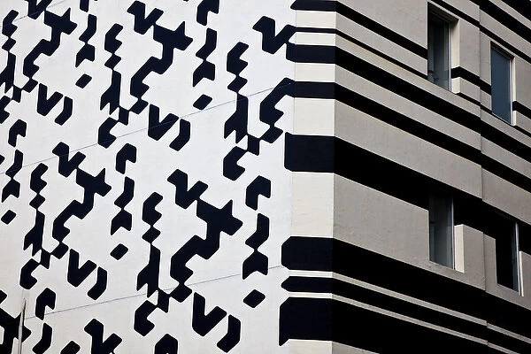 Asia, China, Hong Kong. Modern black and white building in Hong Kong