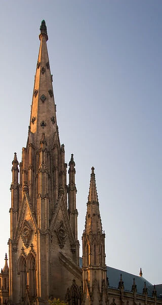 BALTIMORE, MARYLAND. USA. Spires of the First and Franklin Street Presbyterian Church at sunset