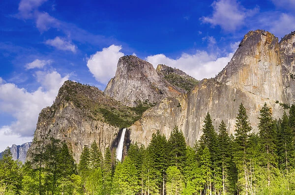 Bridalveil Fall and the Leaning Tower, Yosemite National Park, California USA