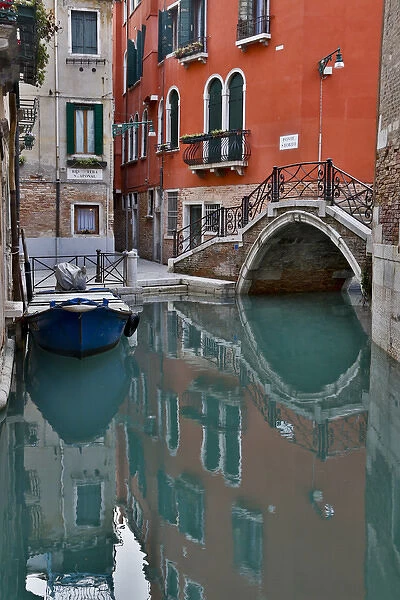 Canal, bridge, boat Venice Italy