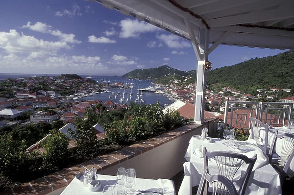 CARIBBEAN, Saint Barts View of Gustavia Harbor from restaurant terrace