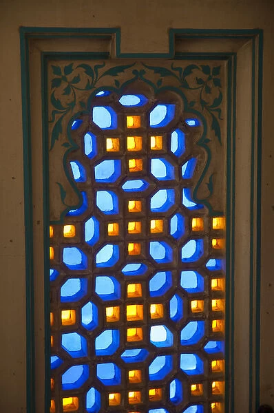 Colored glass window, City Palace, Udaipur, Rajasthan, India