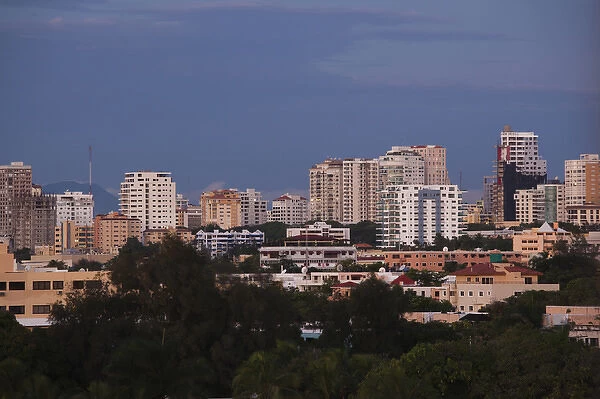 Dominican Republic, Santo Domingo, high angle view of the new town, dawn
