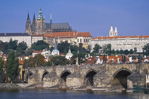 Eastern Europe, Czech Republic, Prague, St. Charles Bridge across the Vltava River