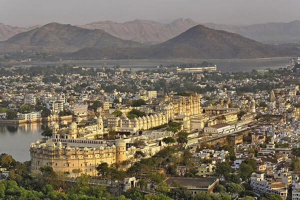 Elevated view of City Palace, Udaipur, India