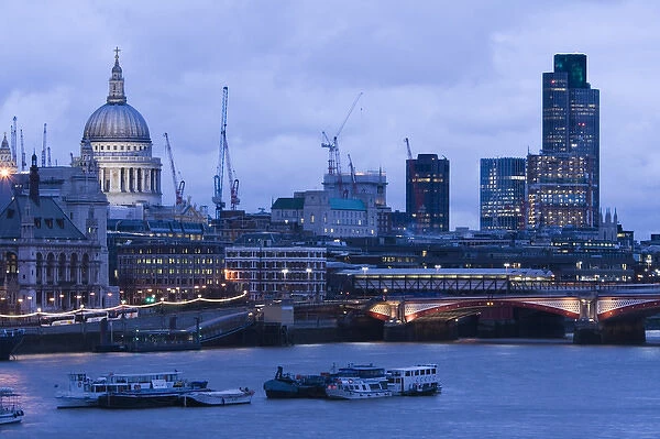 Europe, ENGLAND-London: View of Thames River towards St. Pauls Cathedral-Evening