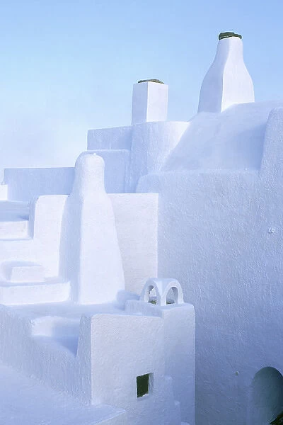 Europe, Greece, Island of Santorini. Chimneys of medieval homes with traditional architecture
