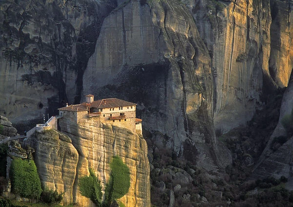 Europe, Greece, Meteora. Christian monastery atop rock formation