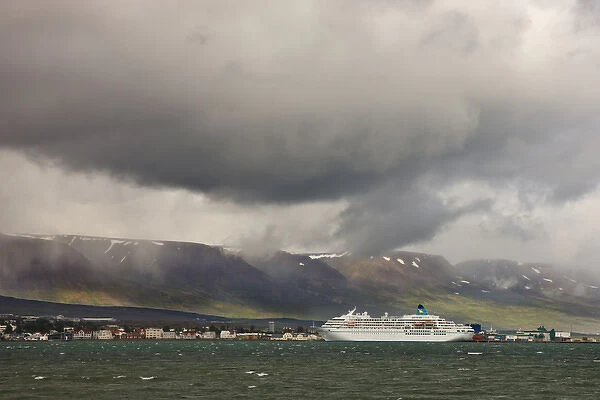 Europe, Iceland, Akureyri. A cruise ship anchored in the harbor. Credit as: Don Grall