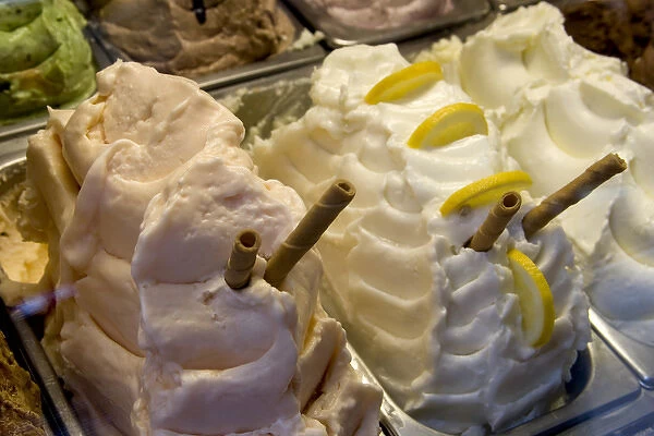 Europe, Italy, Venice. Close-up of display of gelato or Italian ice cream. Credit as