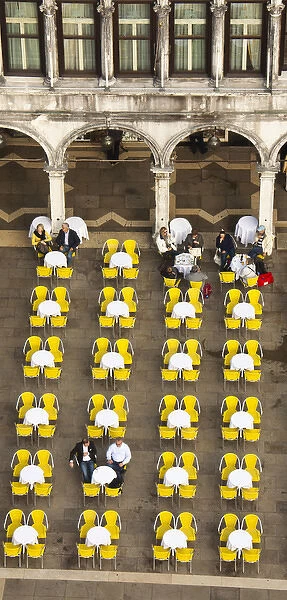 Europe; Italy; Venice; Restaurant Chairs in San Marco Square From High Above