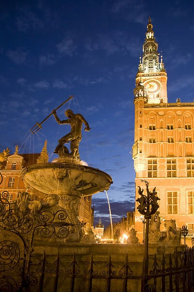 Europe, Poland, Gdansk. Neptune statue in fountain