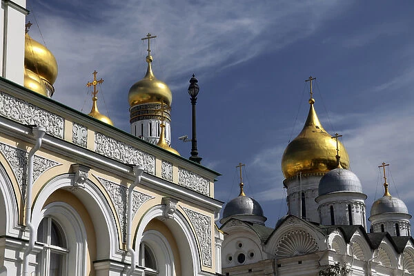 Europe, Russia, Moscow. Cathedral domes of the Kremlin complex