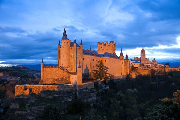 Europe, Spain, Segovia. Alcazar castle at sunset