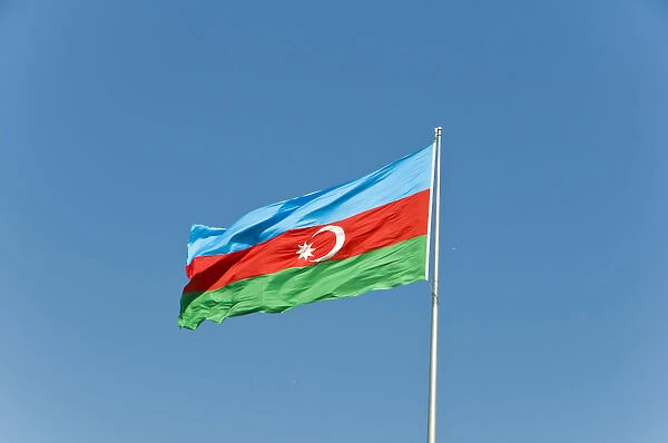 Flag blowing in wind, Baku, Azerbaijan
