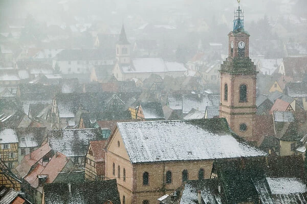 FRANCE- Alsace (Haut Rhin)- Riquewihr: Town view of Alsatian Wine Village in Winter