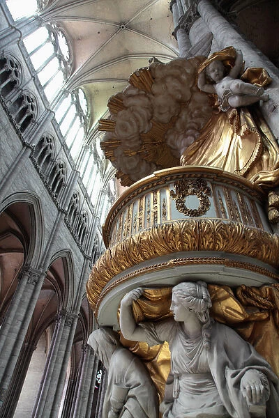 France. Amiens. The marble baroque pulpit inside of Amiens Cathedral (Notre Dame