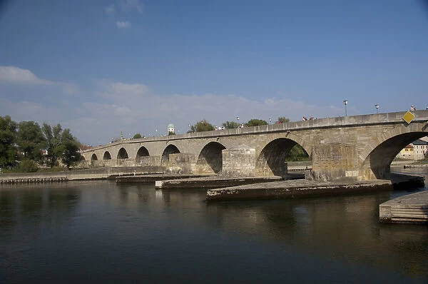 Germany, Bavaria, Regensburg. Historic landmark 12th century Stone Bridge