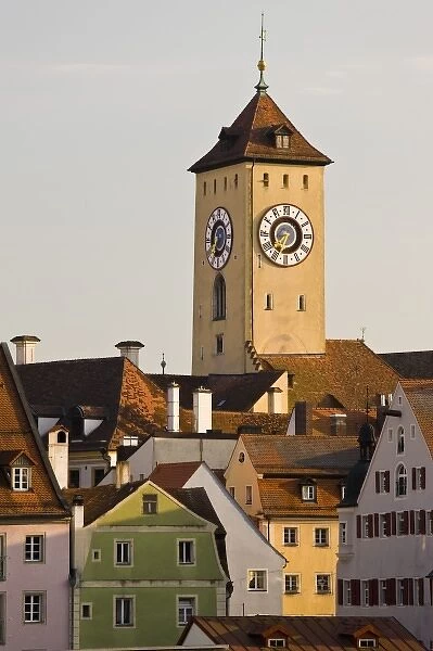 Germany, Bayern-Bavaria, Regensburg. Old Town clocktower