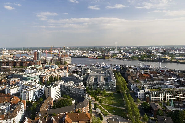 GERMANY, State of Hamburg, Hamburg. Harbor view from St. Michaeliskirche church tower