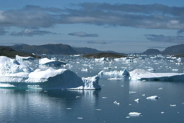 Greenland, Narsaq Sound. A sea of icebergs on Narsaq Sound in southern Greenland