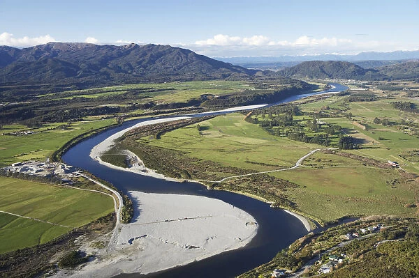 Grey River near Greymouth, West Coast, South Island, New Zealand - aerial