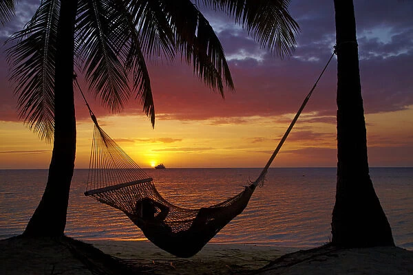 Hammock and sunset, Plantation Island Resort, Malolo Lailai Island, Mamanuca Islands